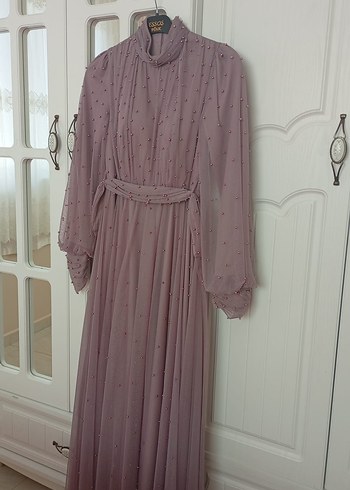 Abiye Pembe Vintage Uzun Drapeli Abiye Elbise