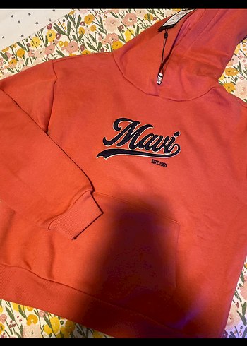 s Beden pembe Renk Mavi Jeans Yeni Sezon Kapüşonlu Sweatshirt