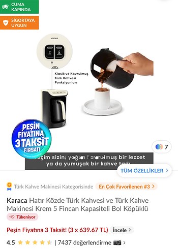 Beden Renk Karaca Hatır Közde Türk ve Türk Kahve Makinesi Krem 5 Fincanlı