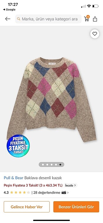 s Beden Pull and Bear Baklava Desenli Kazak Pull&Bear