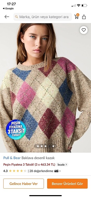 Pull and Bear Pull and Bear Baklava Desenli Kazak Pull&Bear
