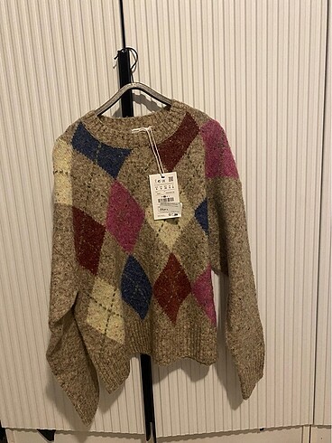 s Beden camel Renk Pull and Bear Baklava Desenli Kazak Pull&Bear