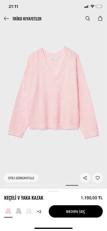 xs Beden Stradivarius Keçeli V Yaka Pembe Triko Kazak