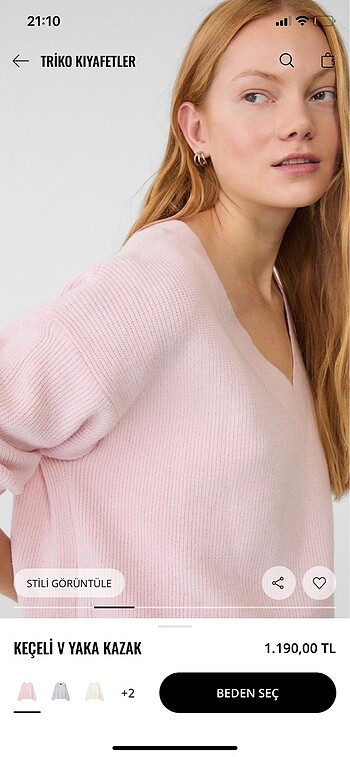 Stradivarius Stradivarius Keçeli V Yaka Pembe Triko Kazak