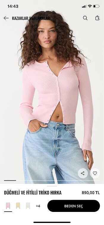Stradivarius Düğmeli Fitilli Triko Hırka Pembe