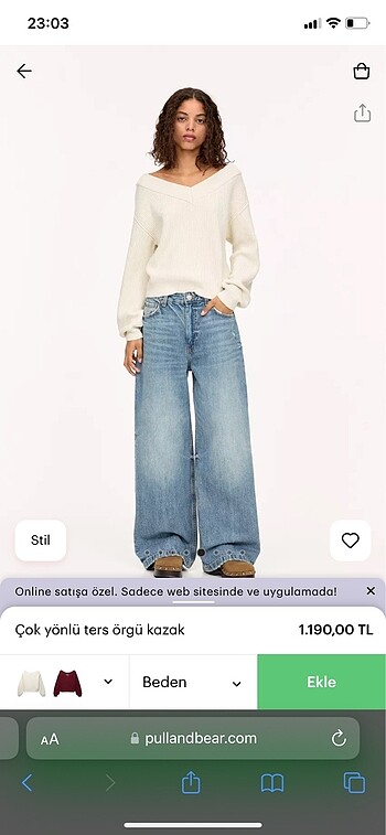 s Beden beyaz Renk Pull and Bear V Yaka Krem Renk Kazak Triko