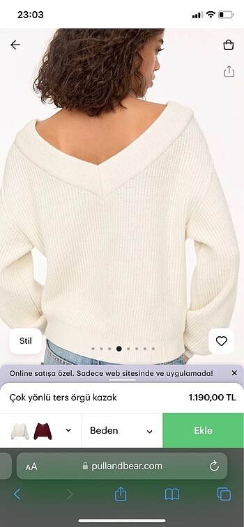 s Beden Pull and Bear V Yaka Krem Renk Kazak Triko