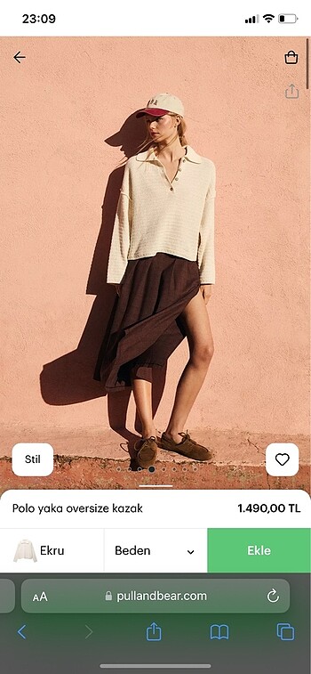s Beden beyaz Renk Pull and Bear Ekru Polo Yaka Örgü Oversize Kazak