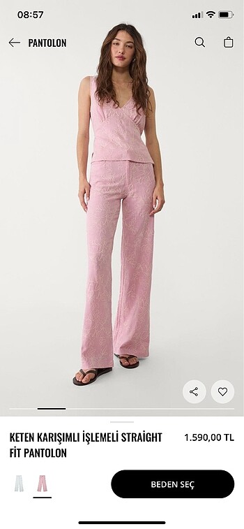 Stradivarius Keten İşlemeli Fit Pantolon