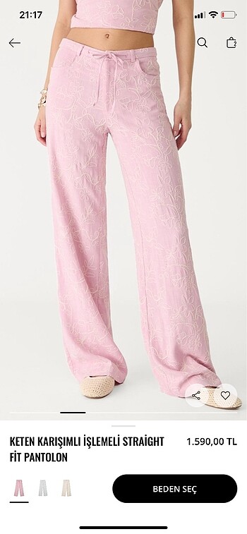 Stradivarius Stradivarius Keten Karışımlı İşlemeli Straight Fit Pantolon Pemb