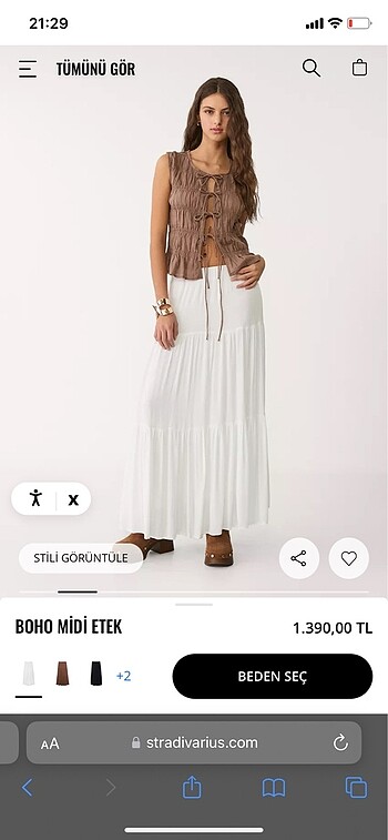 Stradivarius Boho Midi Uzun Etek Beyaz