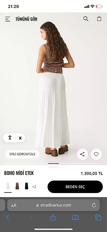 s Beden Stradivarius Boho Midi Uzun Etek Beyaz