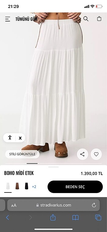 s Beden beyaz Renk Stradivarius Boho Midi Uzun Etek Beyaz