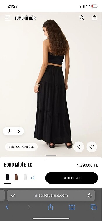 s Beden siyah Renk Stradivarius Boho Midi Uzun Etek Siyah