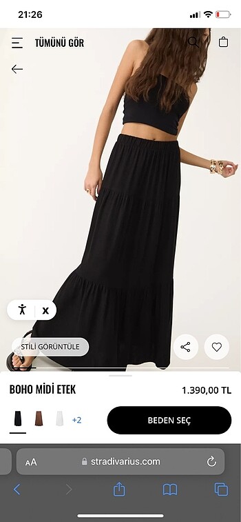 Stradivarius Stradivarius Boho Midi Uzun Etek Siyah