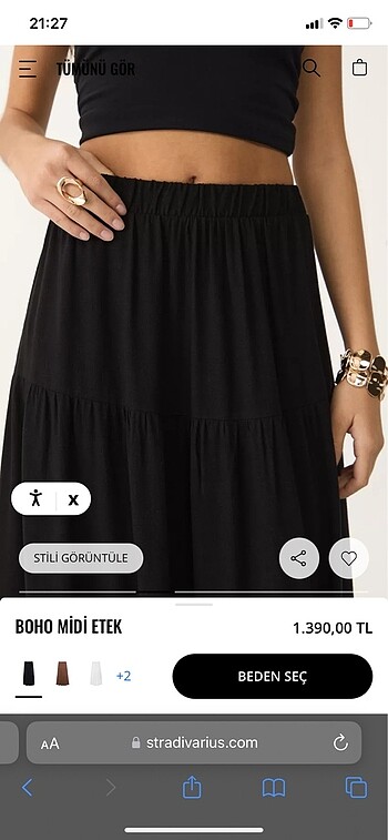 s Beden Stradivarius Boho Midi Uzun Etek Siyah