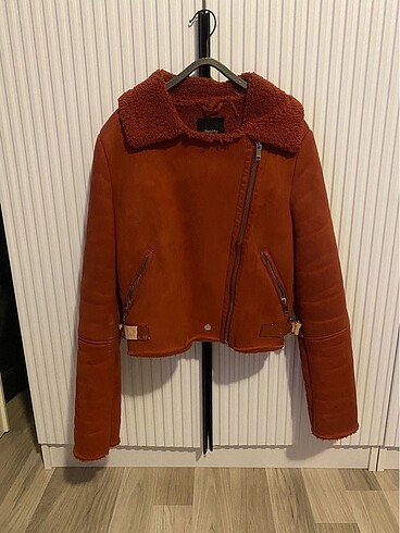Bershka İçi Kürklü Kiremit Renk Ceket Mont Biker