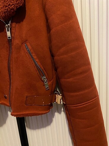 s Beden bordo Renk Bershka İçi Kürklü Kiremit Renk Ceket Mont Biker