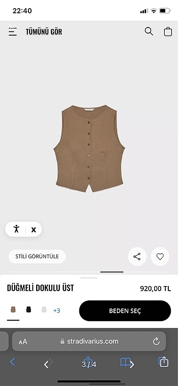 m Beden Stradivarius Düğmeli Dokulu Yelek Bluz Kahverengi