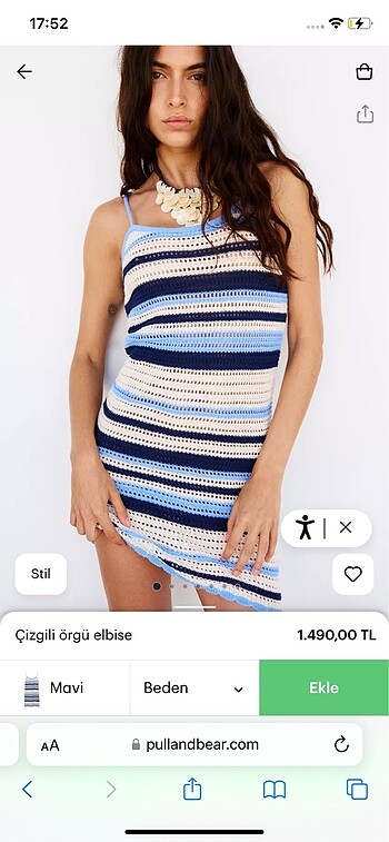 Pull and Bear Örgü Triko Çizgili Mini Elbise