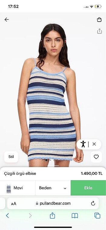 Pull and Bear Pull and Bear Örgü Triko Çizgili Mini Elbise