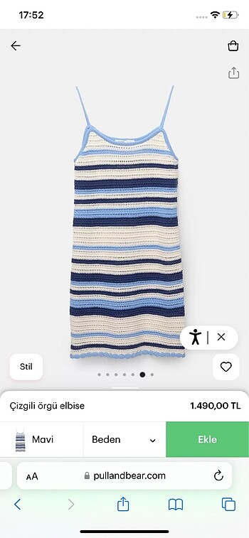 m Beden Pull and Bear Örgü Triko Çizgili Mini Elbise