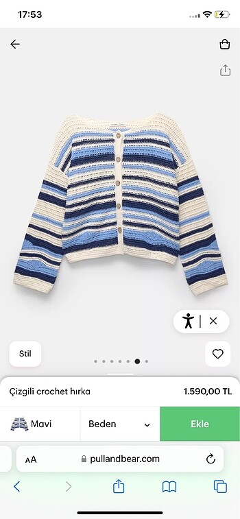 m Beden mavi Renk Pull and Bear Örgü Triko Çizgili Mini Elbise