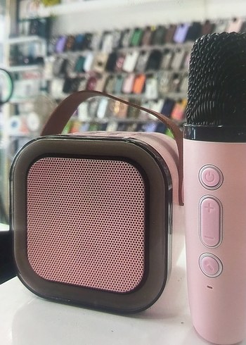 Pembe Renkli Bluetooth Hoparlör ve Mikrofon Seti