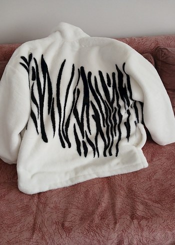 Zebra Desenli Suni Kürk Kadın Ceket geniş beden - Görsel 2
