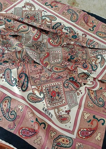 Renkli Bohem Desenli ipek esarp,fire pariltili - Görsel 2