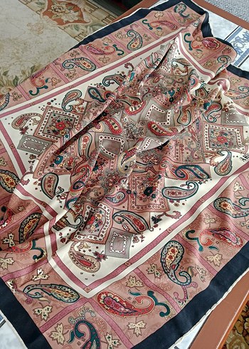 Renkli Bohem Desenli ipek esarp,fire pariltili - Görsel 3