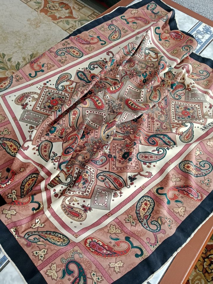 Renkli Bohem Desenli ipek esarp,fire pariltili - Görsel 3