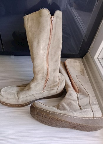 Bej Süet Kadın Dolgu Topuklu Diz Boyu Bot - Görsel 2