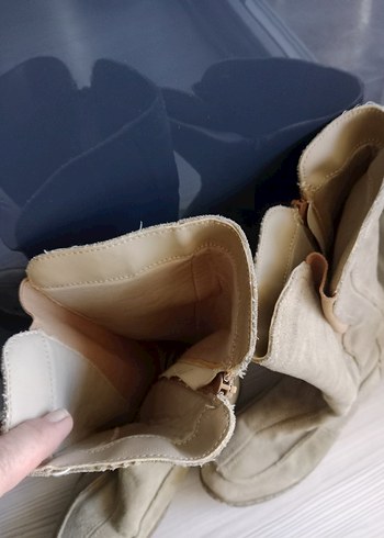 Bej Süet Kadın Dolgu Topuklu Diz Boyu Bot - Görsel 3