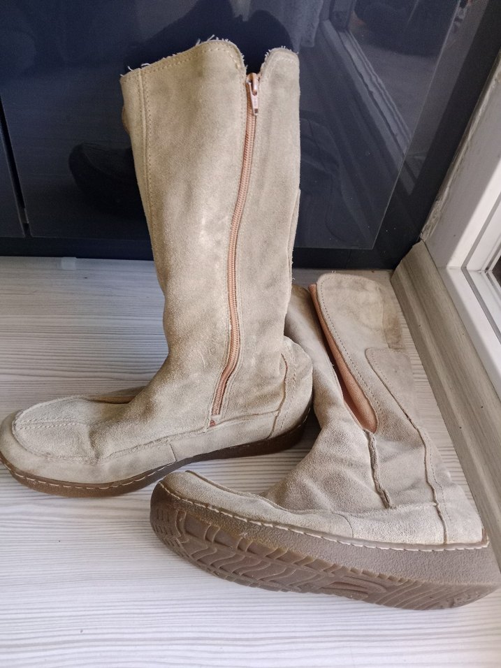 Bej Süet Kadın Dolgu Topuklu Diz Boyu Bot - Görsel 2