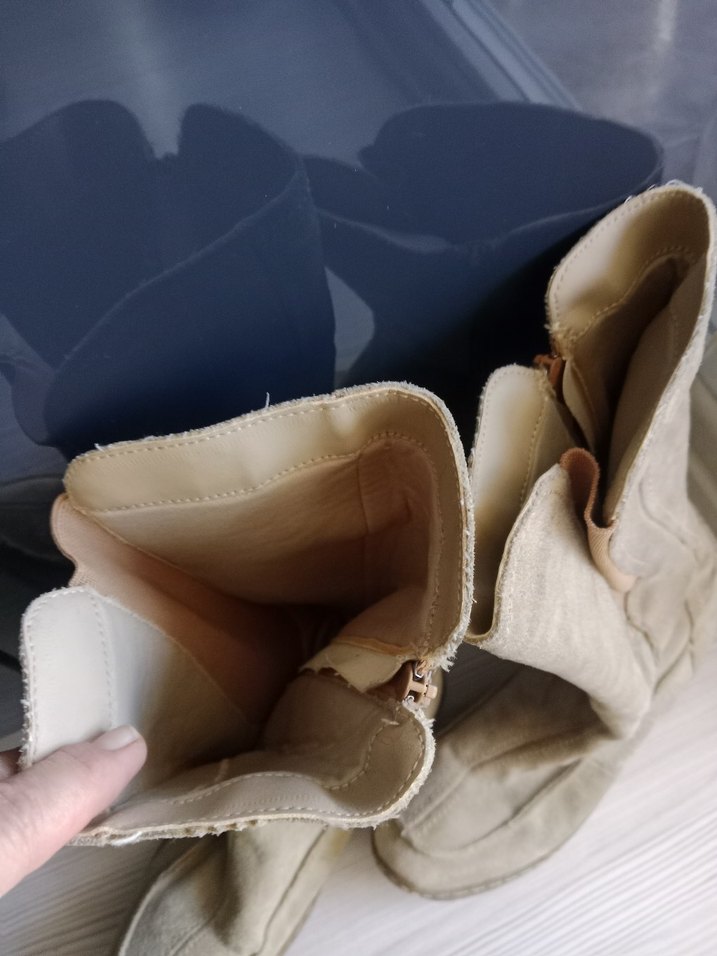 Bej Süet Kadın Dolgu Topuklu Diz Boyu Bot - Görsel 3