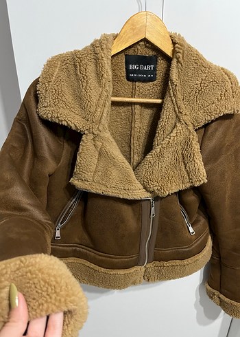 Kahverengi Süet Kürklü Kısa Kadın Ceket - Görsel 2