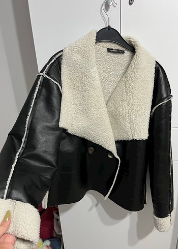 Kürklü Siyah Deri Kadın Ceket - Görsel 2
