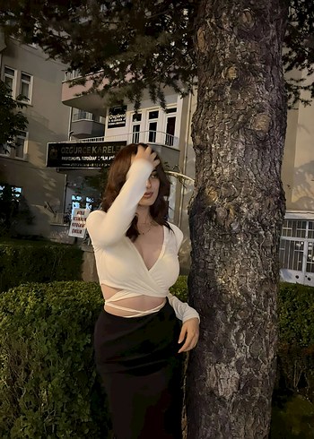 V Yaka Siyah Crop Top, Uzun Kollu, Mini