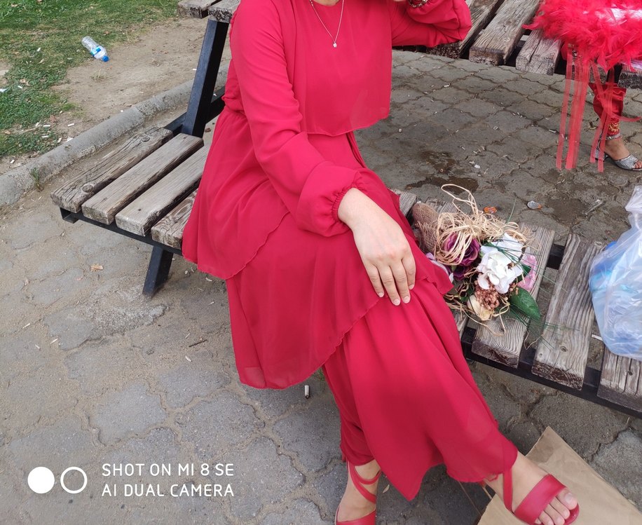 Uzun Kırmızı Kadın Abiye - Görsel 4