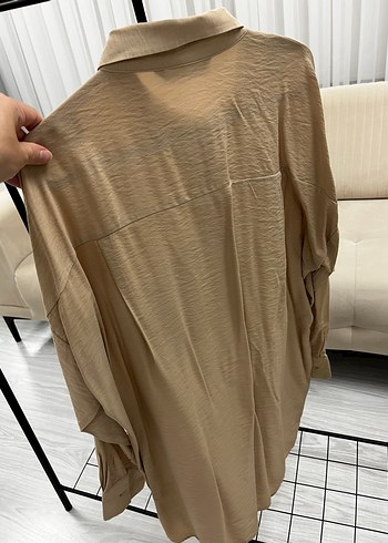 LC Waikiki Bej Düğmeli Kadın Keten Gömlek