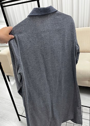 Alvina Gri Desenli Uzun Kollu Kadın Denim Gömlek