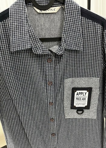 40 Beden Gri Desenli Uzun Kollu Kadın Denim Gömlek