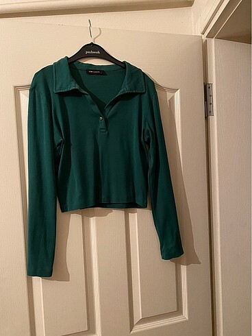 Polo yaka crop yeşil tişört