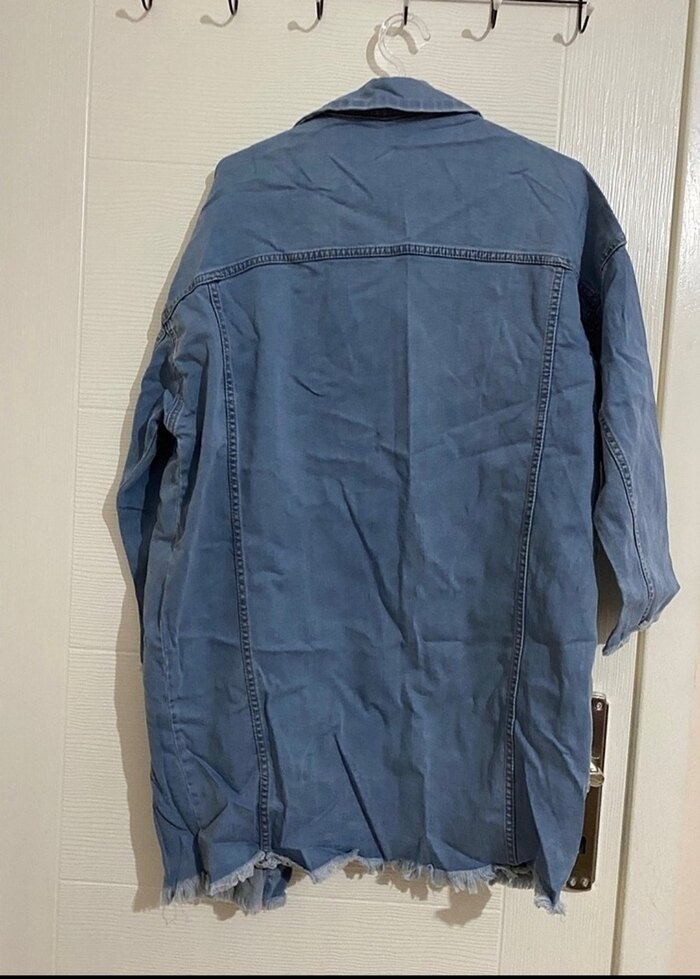 Düğmeli Mavi Denim Kadın Kot Ceket - Görsel 2