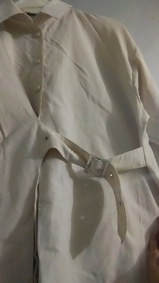 Bej Keten Uzun Kollu Gömlek - Görsel 2