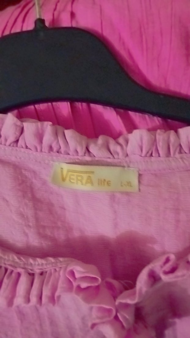 Pembe Fırfırlı Keten Bluz 40 Beden - Görsel 2