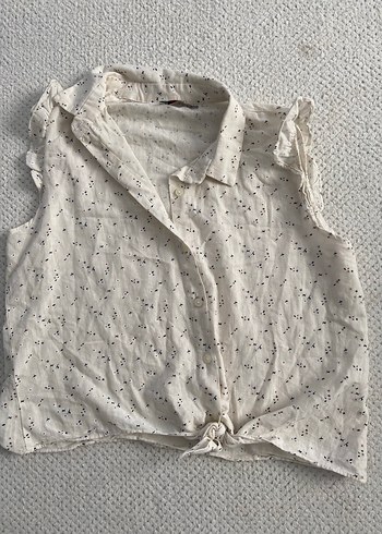 Düğmeli Kısa Kollu Hamile Keten Bluz - Görsel 3