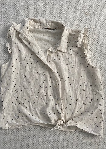 Düğmeli Kısa Kollu Hamile Keten Bluz - Görsel 2