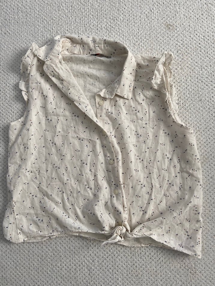 Düğmeli Kısa Kollu Hamile Keten Bluz - Görsel 3